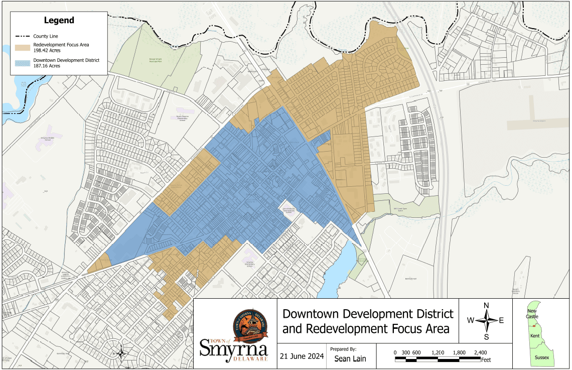 2024 Downtown Development District and Rezoning map