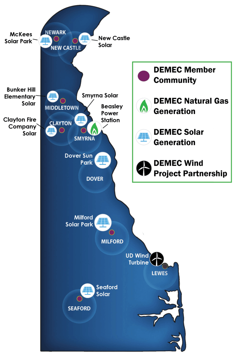 Map of power sources in Delaware